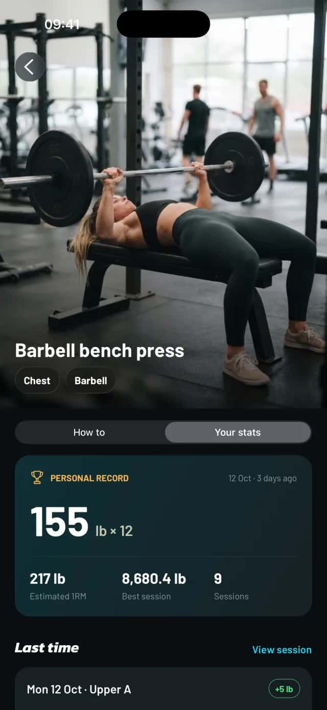 Bench press in Mobbe with your personal record and estimated 1RM