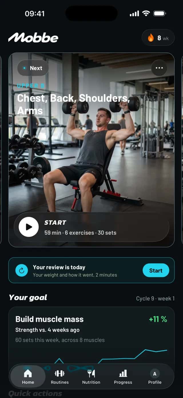 Mobbe home with the Upper B day for chest, back, shoulders and arms and the goal Build muscle mass