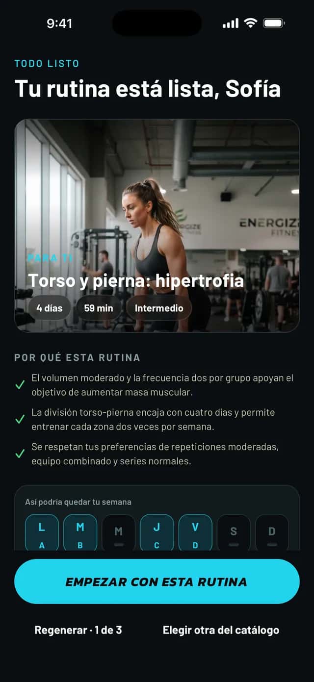 Pantalla Tu rutina está lista en Mobbe
