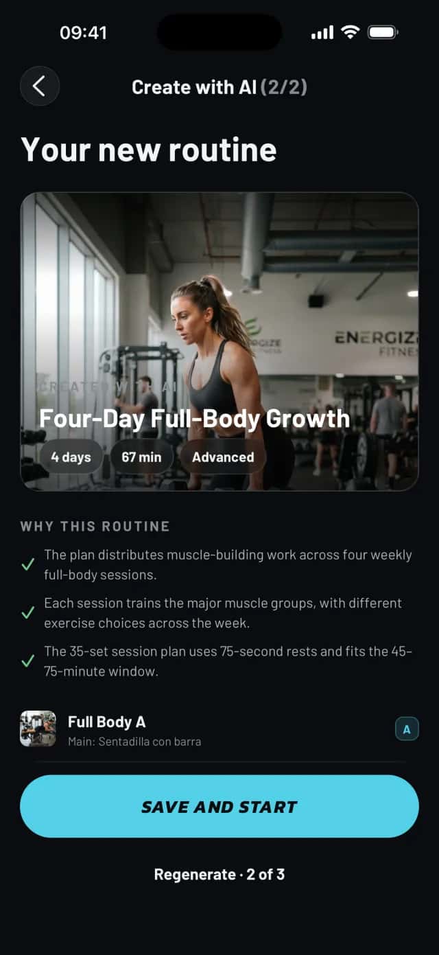 The “Your routine is ready” screen in Mobbe