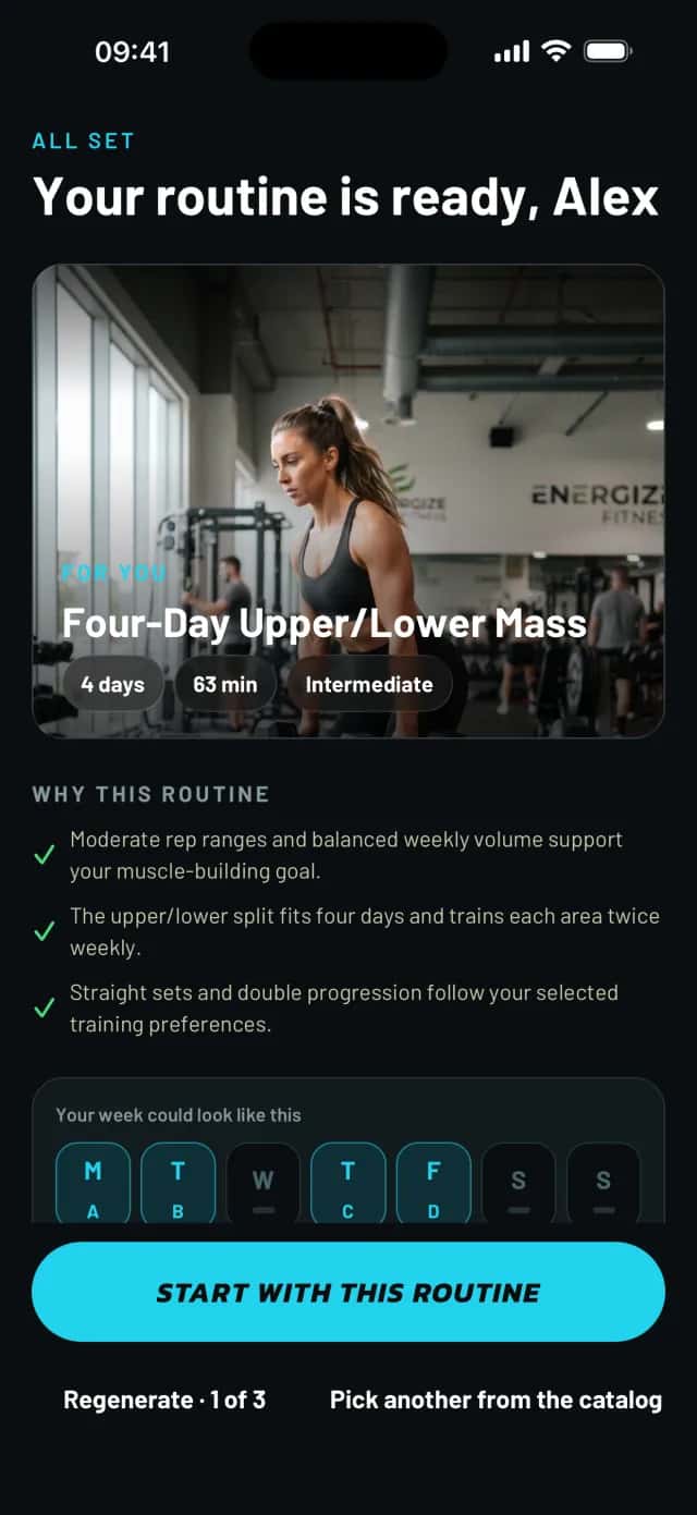 The “Your routine is ready” screen in Mobbe
