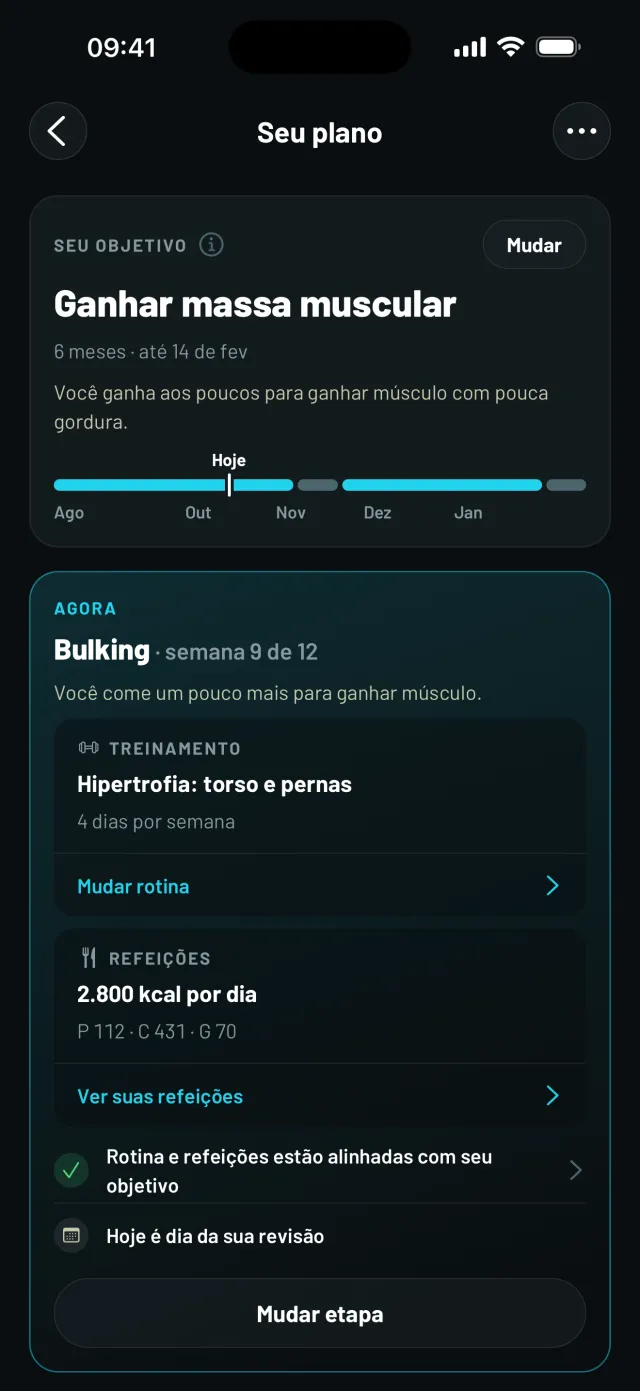 Seu plano no Mobbe: objetivo, rotina e refeições com calorias e macros