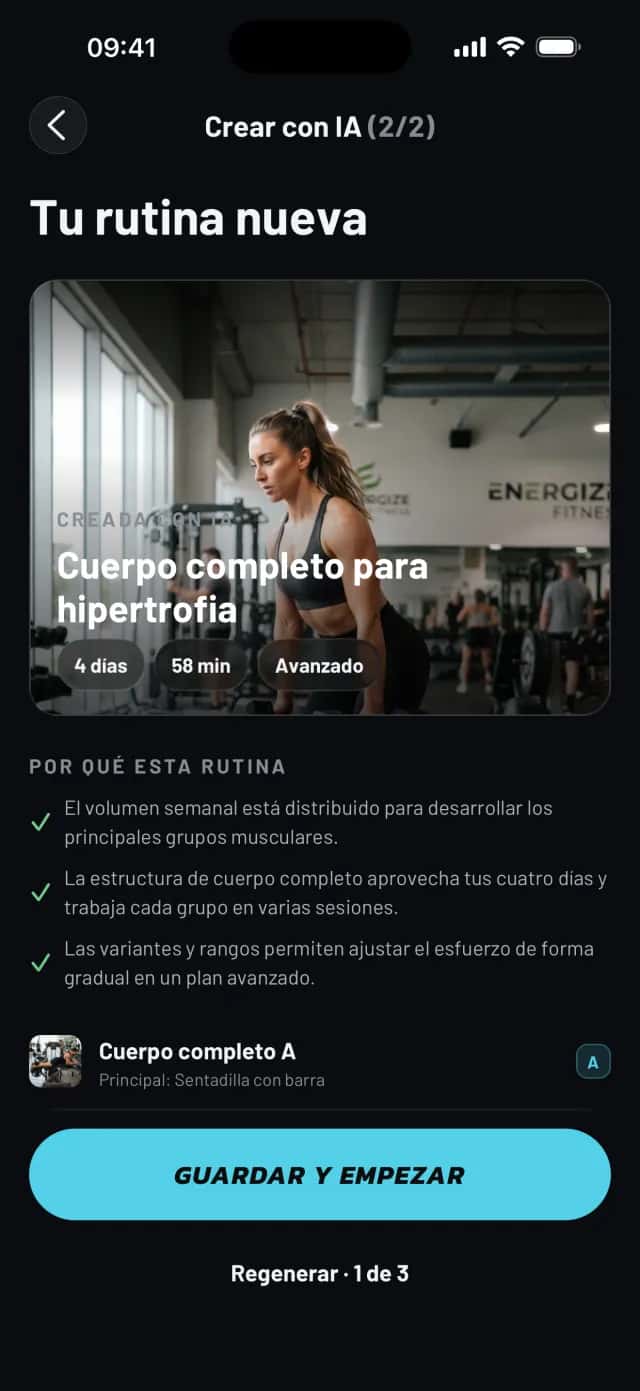 Pantalla Tu rutina está lista en Mobbe