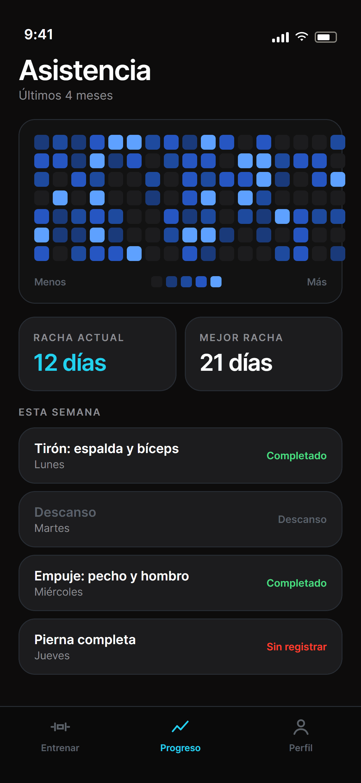 Pantalla Asistencia de la app Mobbe