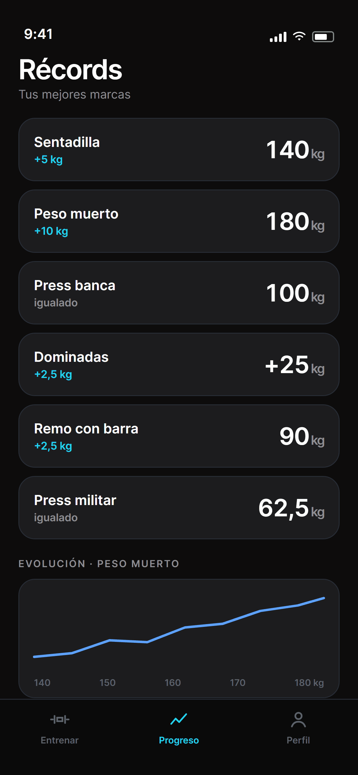 Pantalla Récords de la app Mobbe